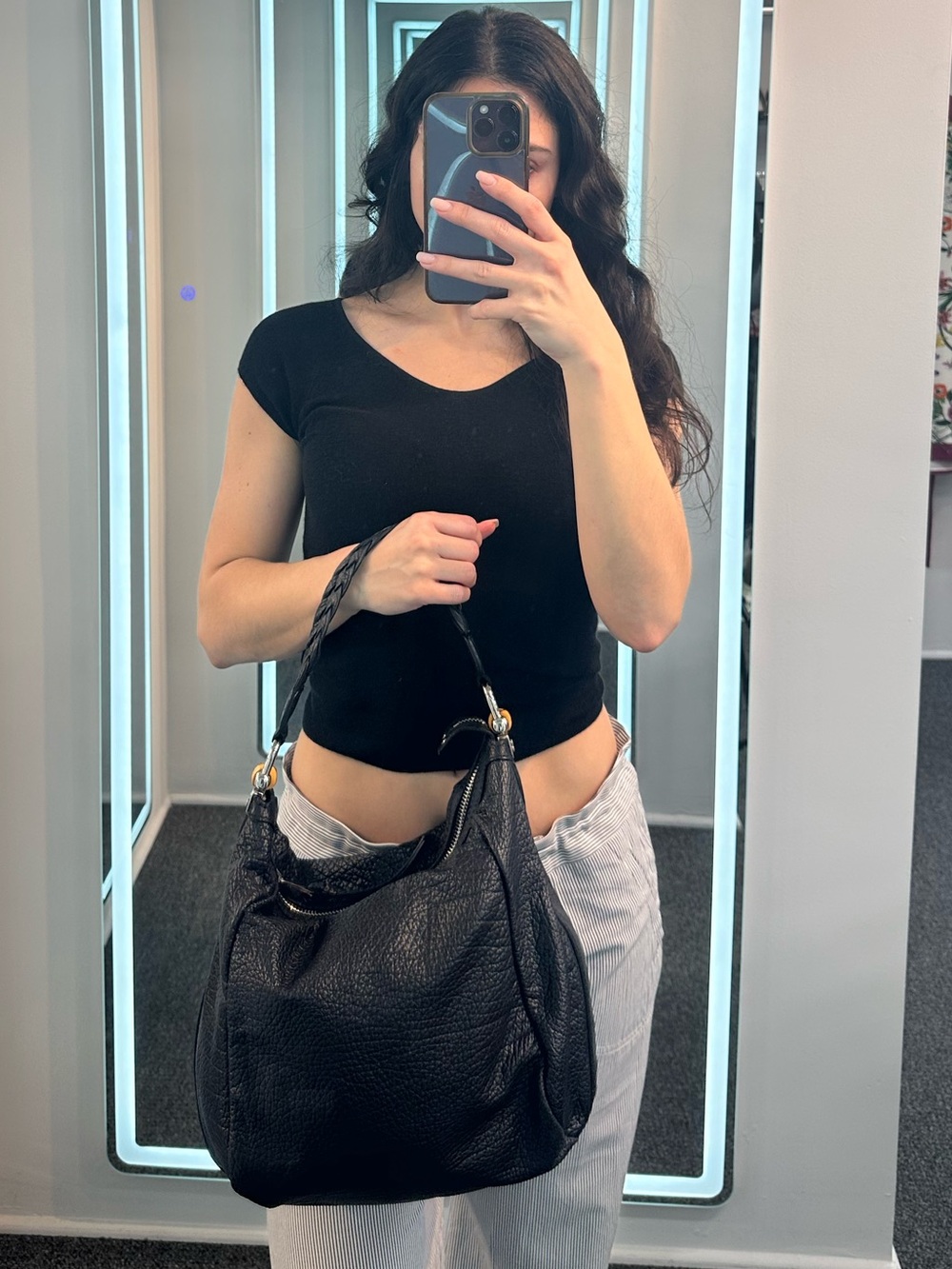 Gucci Bamboo Bar black pebbled leather hobo shoulder bag